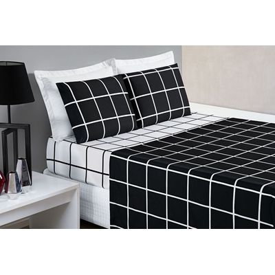 Jogo De Cama Com Lençol De Cima 200 Fios Austin Solteiro 03 Peças - Preto
