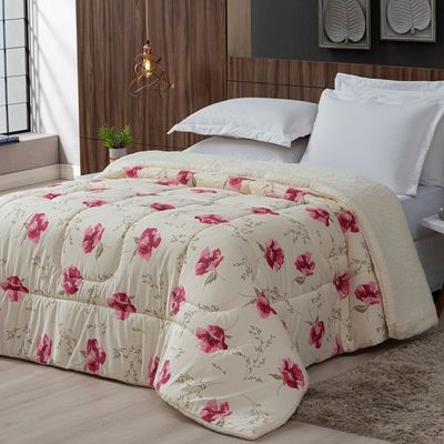 Coberdrom Sherpa/Percal 180 Fios Estampado Queen Gran Moratta 01 Peça - Floral Rose