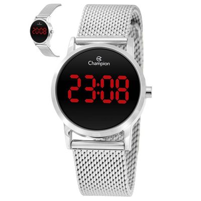 Relógio Champion Feminino Ref: Ch48162t Led Mesh Prateado