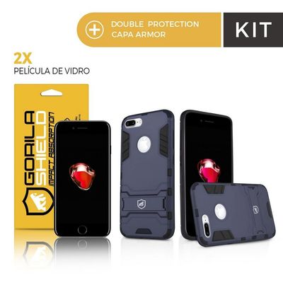 Kit Capa Armor e Película Vidro Dupla para Iphone 7 Plus - Gorila Shield