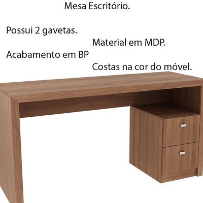 Mesa com 2 Gavetas para Escritório Home Office ME4130 MDP Amendoa - Gran Belo