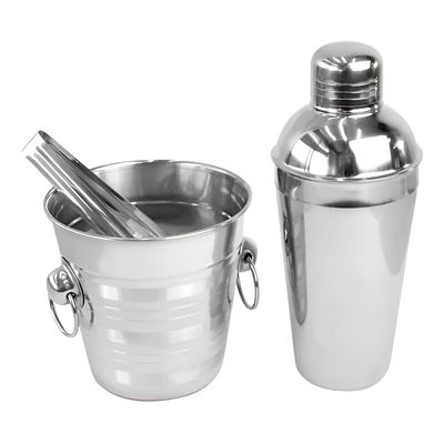 Kit Conjunto Bar 3 Peças Coqueteleira Balde Inox