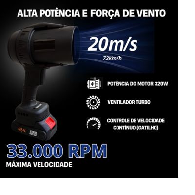 Soprador de Ar Portátil 48V Casa e Jardim