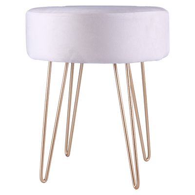 Puff Redondo Pés em Metal Dourado Cazza 43cm Suede Bege