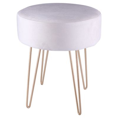 Puff Redondo Pés em Metal Dourado Cazza 43cm Suede Bege