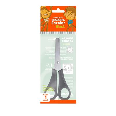 Tesoura Escolar Leonora Lâmina Inox Cabo Black 13cm