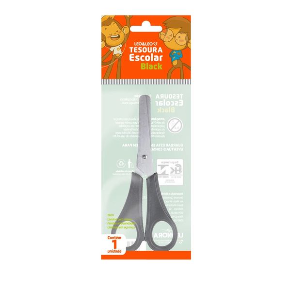 Tesoura Escolar Leonora Lâmina Inox Cabo Black 13cm