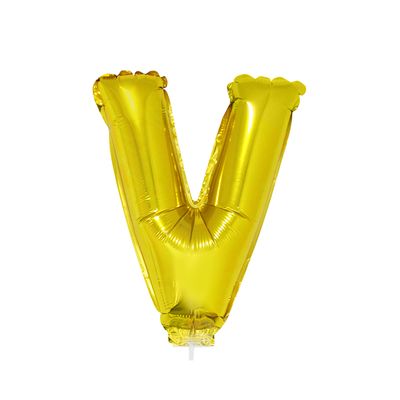 Balão Metalizado 16" Funny Letra V Dourado com Suporte