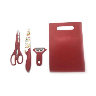 Kit de Cozinha Le com Tábua, Tesoura, Descascador e Faca