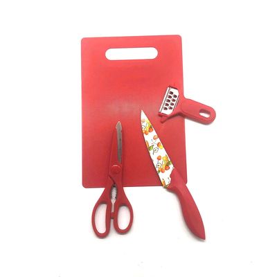 Kit de Cozinha Le com Tábua, Tesoura, Descascador e Faca