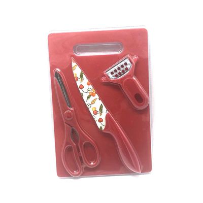 Kit de Cozinha Le com Tábua, Tesoura, Descascador e Faca
