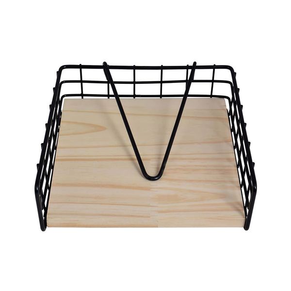 Porta Guardanapo Decorglass de Madeira e Ferro Bege/Preto