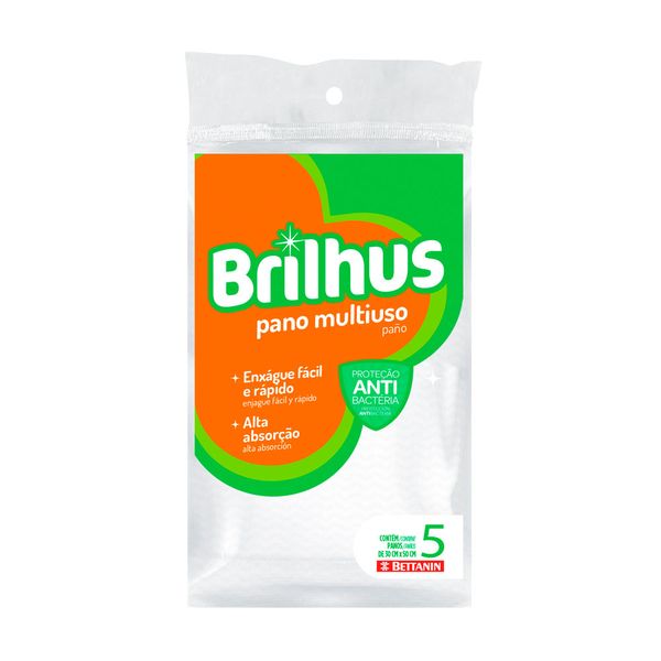 Pano Multiuso Brilhus Microfibra com 5 Unidades Branco Pano Multiuso Brilhus Microfibra com 5 Unidades Branco