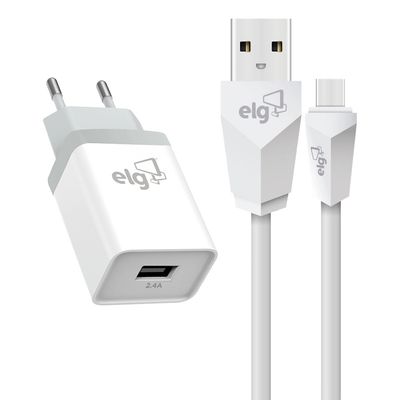 Kit Carregador de Parede Tipo-C ELG KTC10WC Universal Branco 1m
