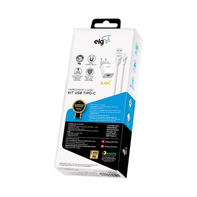 Kit Carregador de Parede Tipo-C ELG KTC10WC Universal Branco 1m