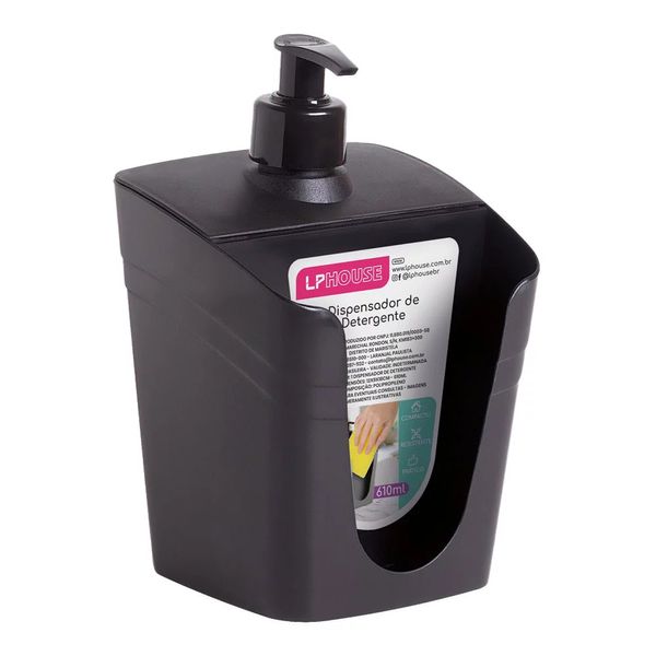 Dispenser de Detergente LP House Basic em Plástico Preto 610ml