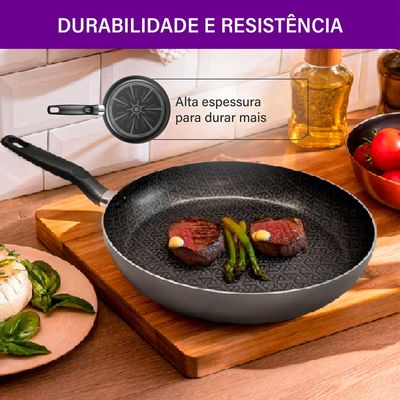 Frigideira Antiaderente Robusta Rochedo Cinza 26cm