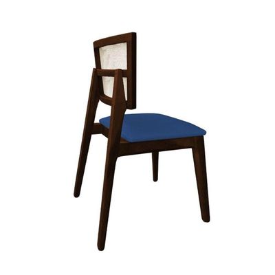 Kit 6 Cadeiras De Jantar Tela Premium Madeira Maciça Manuela Azul Veludo Castanho