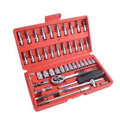 Conjunto de Ferramentas Socket 1/4 – 46 Peças com Soquetes, Chaves e Acessórios em Aço Cromo
