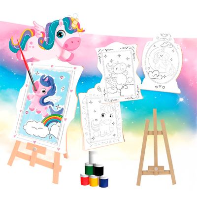 Brinquedo Kit de Pintura Infantil Cavalete Avental Tema:Unicórnio