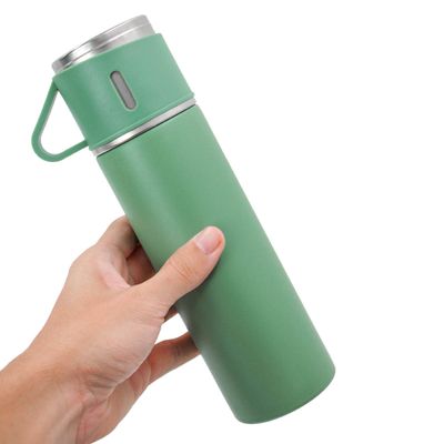 Garrafa Termica Com Copo Parede Dupla Inox Squeeze 500ml Cores:Verde