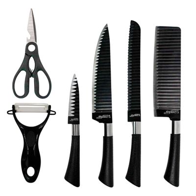 Jogo de Facas 6 Peças Com Tesoura Aço Inox Preto