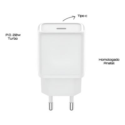Fonte 20W Fast Charge com Cabo Tipo-C  Branco