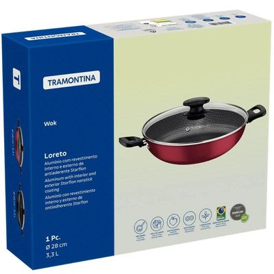 Jogo Frigideira Funda e Wok Alumínio Antiaderente Tramontina Loreto 3,3L Vermelho
