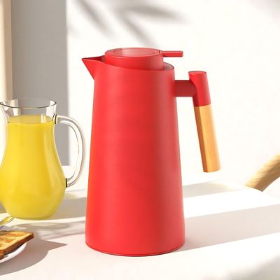 Garrafa Térmica Inox 1L com Cabo de Madeira – Mantenha Suas Bebidas na Temperatura Ideal - Vermelho