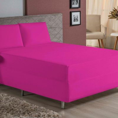 Jogo De Cama Casal Nobre 3 Peças Luva De Box 55cm De Altura Malha 100% Algodão - Pink