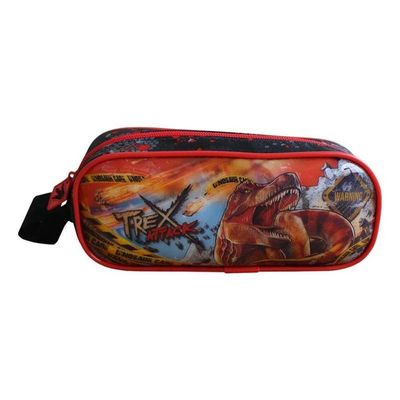 Estojo Escolar Dinossauro T-rex Attack Preto Com Vermelho