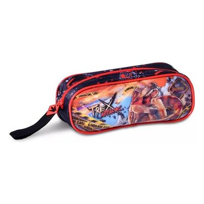 Estojo Escolar Dinossauro T-rex Attack Preto Com Vermelho