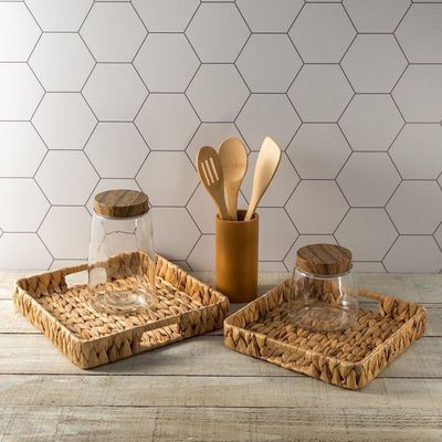 Conjunto 3 Utensílios + Suporte Em Bambu Lyor