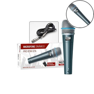 Microfone Dinâmico Pro Btm-57a Metal 3m