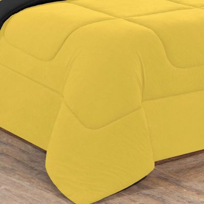 Kit Edredom + Jogo De Lençol Malha 100% Algodão Gran Moratta 7 Peças Queen - Amarelo/Preto