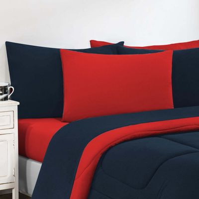 Kit Edredom Malha 100% Algodão Gran Moratta 2 Peças Solteiro - Azul Marinho/Vermelho