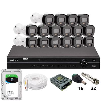 Kit 16 Câmeras Intelbras 1120b Full Color Dvr Intelbras Mhdx 1232 Hd 6tb
