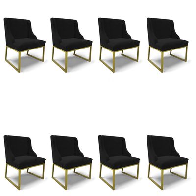 Cadeira Sala de Jantar Industrial Dourado kit 8 Liz Veludo Preto D03 - D'Rossi