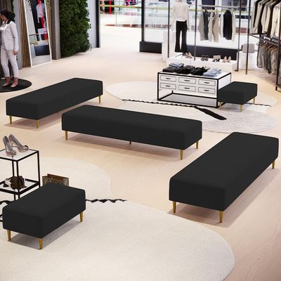 Kit 02 Puffs Decorativo Sala de Estar Bali W01 Pés Palito 190x60cm Suede Preto - Lyam Decor