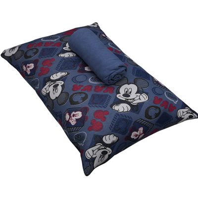 Jogo de Cama Portallar Solteiro Malha 100% Algodão Disney Mickey Simpático 2 Pçs Azul