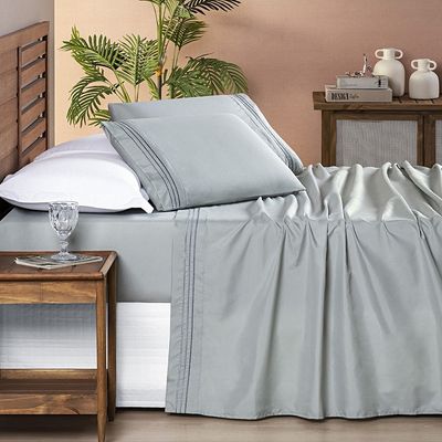 Jogo Cama Lençol Honore Solteiro Micro Percal 200 Fios c/ Detalhes Bordados 3 Peças - Cinza Geada