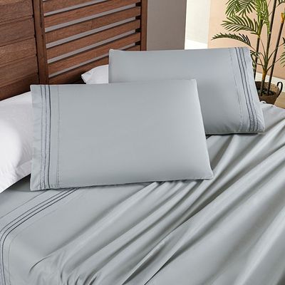 Jogo Cama Lençol Honore Solteiro Micro Percal 200 Fios c/ Detalhes Bordados 3 Peças - Cinza Geada