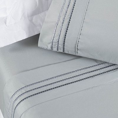 Jogo Cama Lençol Honore Solteiro Micro Percal 200 Fios c/ Detalhes Bordados 3 Peças - Cinza Geada