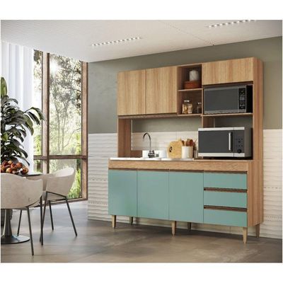 Armário De Cozinha Compacta Em Mdp Mel E Verde 1,95 X 1,85