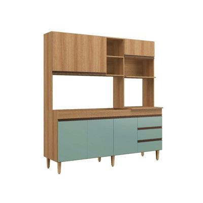Armário De Cozinha Compacta Em Mdp Mel E Verde 1,95 X 1,85