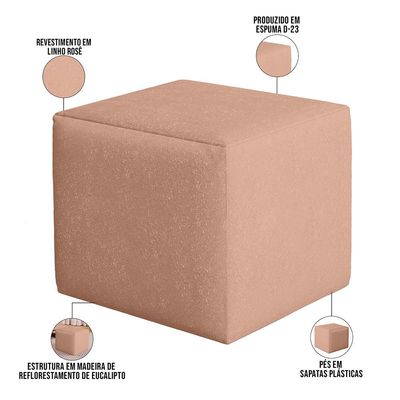 Poltrona de Amamentação com Balanço e Puff Ravena W01 Linho Rosê - Lyam Decor