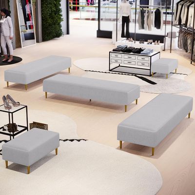 Kit 02 Puffs Decorativo Sala de Estar Bali W01 Pés Palito 170x60cm Linho Cinza - Lyam Decor