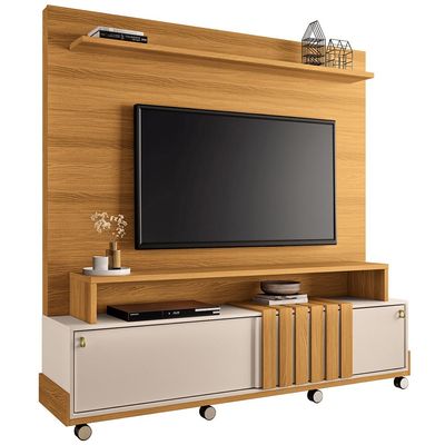 Estante Painel Para TV 65 Pol com Rodízios Cloud B01 Cinamomo Off White - Lyam Decor