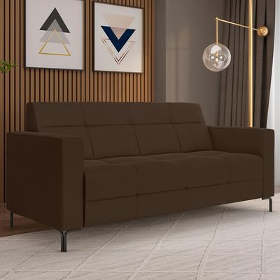 Sofá 3 Lugares Sala Living Industrial 180cm Senna K01 Veludo Marrom - Lyam Decor