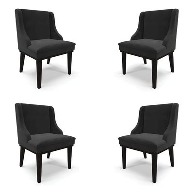 Kit 4 Cadeiras Decorativas Sala de Jantar Base Fixa de Madeira Firenze Veludo Preto G19 - Gran Belo
